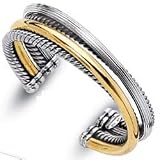 Sterling Silver 18k Overlap Cuff Bangle Bracelet - 7.5 Inch