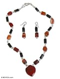 Agate and onyx jewelry set, 'Black Coral' 1 W 19.9 L