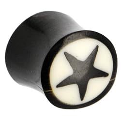 00 Gauge Black Star Organic Solid Black Horn Plug