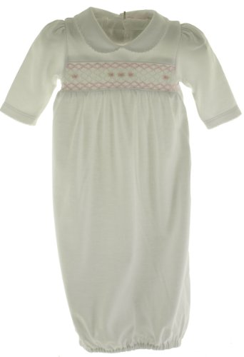 Kissy Kissy Infant Girls White Smocked Layette Take Home Gown Pink Smocking -Newborn