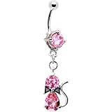 Fancy Feline Pretty Pink Gem Kitty Belly Ring