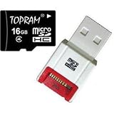 Topram 16GB Class 4 MicroSDHC Card with SD Adapter and R10W Micro USB Flash Card Reader / Writer.