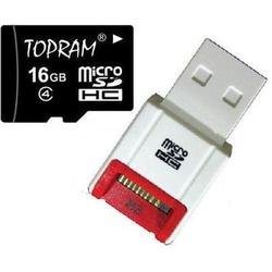 Topram 16GB Class 4 MicroSDHC Card with SD Adapter and R10W Micro USB Flash Card Reader / Writer.