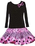 Rare Editions Black Pink Velvet Dot Bow Christmas Dress Girls 7-16