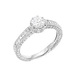 Sterling Silver Feligree Engagement Ring With Round Cubic Zirconia and Paved Sides