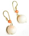 Fish Hook Earring with Natural Color Pink Coral and Natural Color White Coral Bead, 18k Yellow Gold