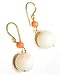 Jewelry : Fish Hook Earring with Natural Color Pink Coral and Natural Color White Coral Bead, 18k Yellow Gold