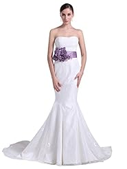 Strapless Floor Length Natural   Waistline Lace Belted Mermaid  Dress with a Chapel Train 