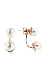 Perlaviva Pendientes Double Button Pearls Dangle plata de ley 925 milésimas / Blanco