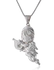 Precious Moments Sterling Silver Diamond Accent Angel with Harp Pendant Necklace, 18"