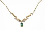 Image of 9ct Yellow Gold Diamond and Emerald Ladies Necklace