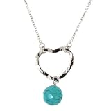 Sterling Silver Faceted Turquoise Hammered Heart Pendant, 16