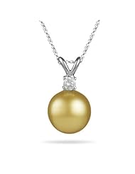 9.5-9.75 mm Golden South Sea & 1/10 (0.09-0.12) Cts Diamond Pendant in 18K White Gold