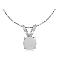 Birthstone Company 14k White Gold Round Opal Pendant with 18" Chain