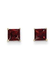 MadiK® 14k Yellow Gold Polished Garnet 4mm Square Post Stud Earrings