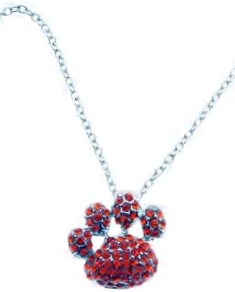 NCAA University of Clemson Tigers Silver / Orange Rhinestone Tiger Paw Necklace Pendant Charm