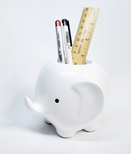 Wood Carving Cute Elephant Pencil Holder Creative Wooden Pen Organizer for Desk,as Amazing Gift to Good Friends(White)
