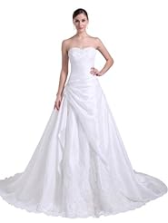 Strapless Taffeta Applique Beaded Spring Fall Sweetheart Wedding Dress  with a Court Train 
