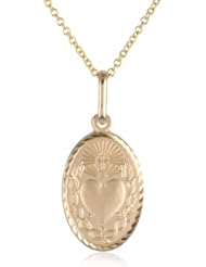 14k Yellow Gold Sacred Heart Oval Pendant Necklace, 16"