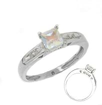 Mom and Heart Designed Mystic Sky Topaz and Diamond Accents 10K White Gold Ring Size 7