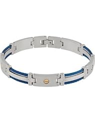 Stainless Steel & Cable Bracelet with 14kt Yellow Screws 08.50 Inch Blue B114k