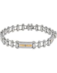 Steel Bracelet with .02 ct tw Diamond Center 08.20 Inch Gold Inlay B806d