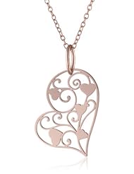 Rose Gold Plated Sterling Silver Heart Filigree Pendant Necklace, 18"