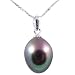 AugustinaJewelry Freshwater Cultured Oval Shape 10-11mm Black Pearl Pendant with 18K White Gold, 16" 14K White Gold Chain