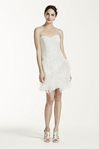 Short Strapless Lace Wedding Dress with Feather Trim