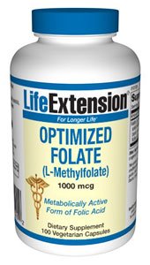 Life Extension - Optimized Folate L-Methylfolate 1000 mcg. - 100 Vegetarian Capsules ( Multi-Pack)