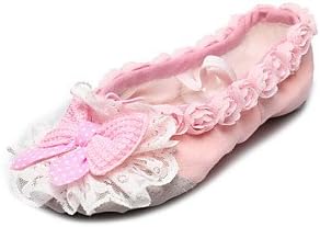 Handmade Canvas Dance Shoes Split-sole Ballet Slipper With Pink Bow For Kids , 29
