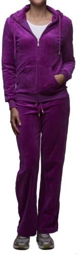 PRETTY BIRDS Women's Velour Hooded Fur Trim Jacket & Draw String Pant Set