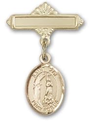 Gold Filled Baby Badge with St. Zoe of Rome Charm and Polished Badge Pin