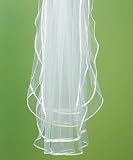Double Border of Satin Ribbon & Pearls Veil - Ivory