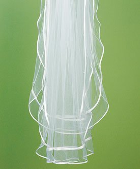 Click here to buy Double Border of Satin Ribbon & Pearls Veil - Ivory by SHOPZEUS.