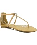 Bamboo Grayson-01 T-Strap Metal Loop Gladiator Sandal NUDE
