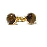 Tigers Eye Cufflinks 02 Stone Golden Brown Gold Plated Crystal Healing 12mm