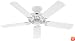 Hunter 28463 Bridgeport ETL Damp Listed 52-Inch 5-Blade Ceiling Fan, White with White Plastic Blades