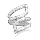 Sweeping Leaf Form Wrap Ring Sterling Silver Polished Double Open Band, 10