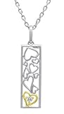 Diamond Necklace in Sterling Silver and Solid 18k Yellow Gold .06ct Genuine Diamonds with Heart Design. Includes 22