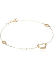 14K Yellow Gold Puff Heart Station Bracelet, 7.25"