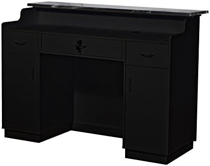 Elizabeth Tufted Padded Salon Reception Desk - Black/Black/Black Marble