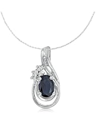 14K White Gold Oval Sapphire and Diamond Teardrop Pendantt ( 18" chain)