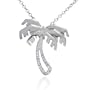 14K White Gold Diamond Palm Tree Pendant w/ Necklace