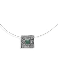 .925 Sterling Silver Round Omega Necklace with Oxidized Malachite Slide