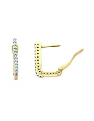 0.19CTW 14K Yellow Gold Genuine Diamond Square Shaped Hoop Earrings