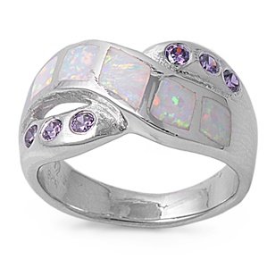 Sterling Silver 11mm Amethyst & White Lab Opal Ring (Size 5 - 9)