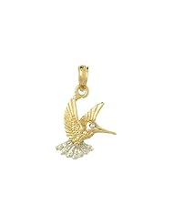 14k Gold Animal Bird Necklace Charm Pendant, Hummingbird With .05 Dwt Diamond Ac