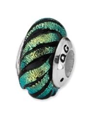 Silver Green Swirl Dichroic Glass Charm for 3mm Charm Bracelets