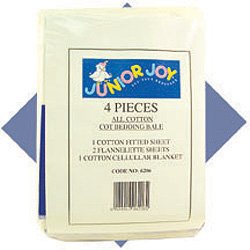 Childrens Toyshop   : 4 Piece Cot Cotton Bedding Bale,Contents: 1 Cotton Fitted Sheet, 2 Flannelette Sheets, 1 Cotton Cellular Blanket - Packing as Per Sample.